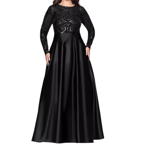 Betsy & Adam Dresses & Skirts - NWOT Betsy & Adam Sequin Long Sleeve Ball Gown Black Size 8